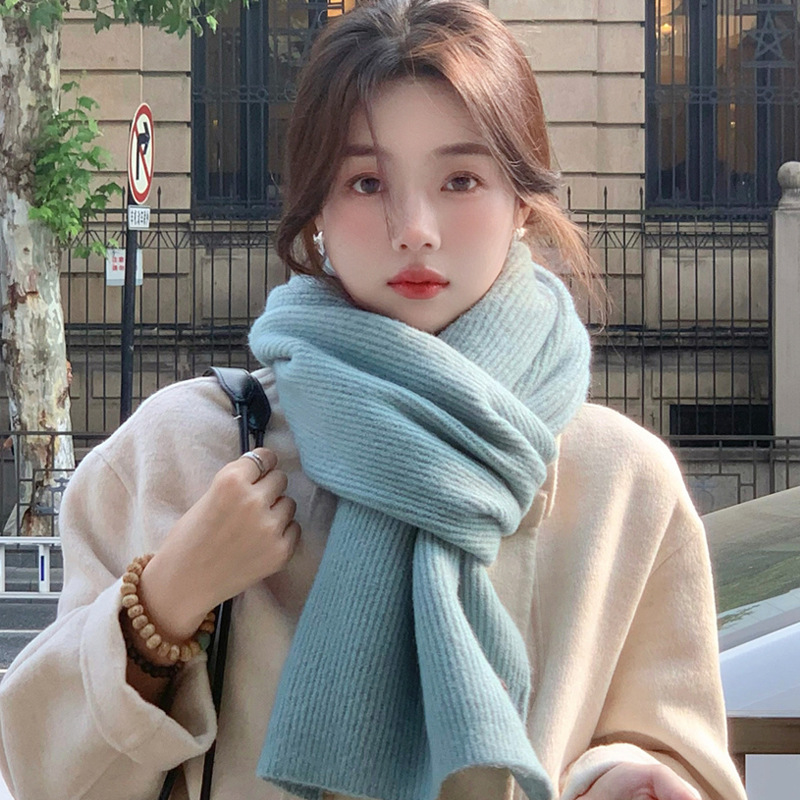 【 Premium Blue 】 High quality wool soft sticky small leather label knitted women's autumn and winter warmth, versatile_voghion.com