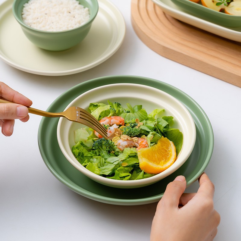 En línea rojo vajilla de cerámica Hotel occidental comida sopa tazón creativo desayuno plato hermoso simple vajilla inauguración plato