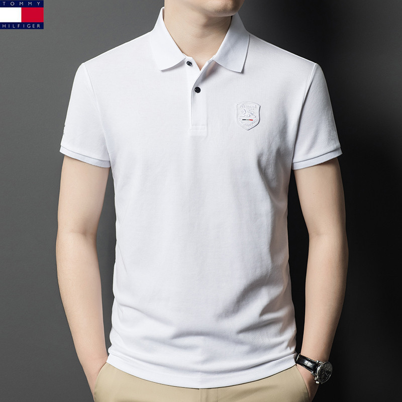 Tommy Tommy American Solid Color Short-sleeved T-shirt Men's Summer Lapel Polo Shirt Casual All-match Breathable Sweat-absorbent Clothes