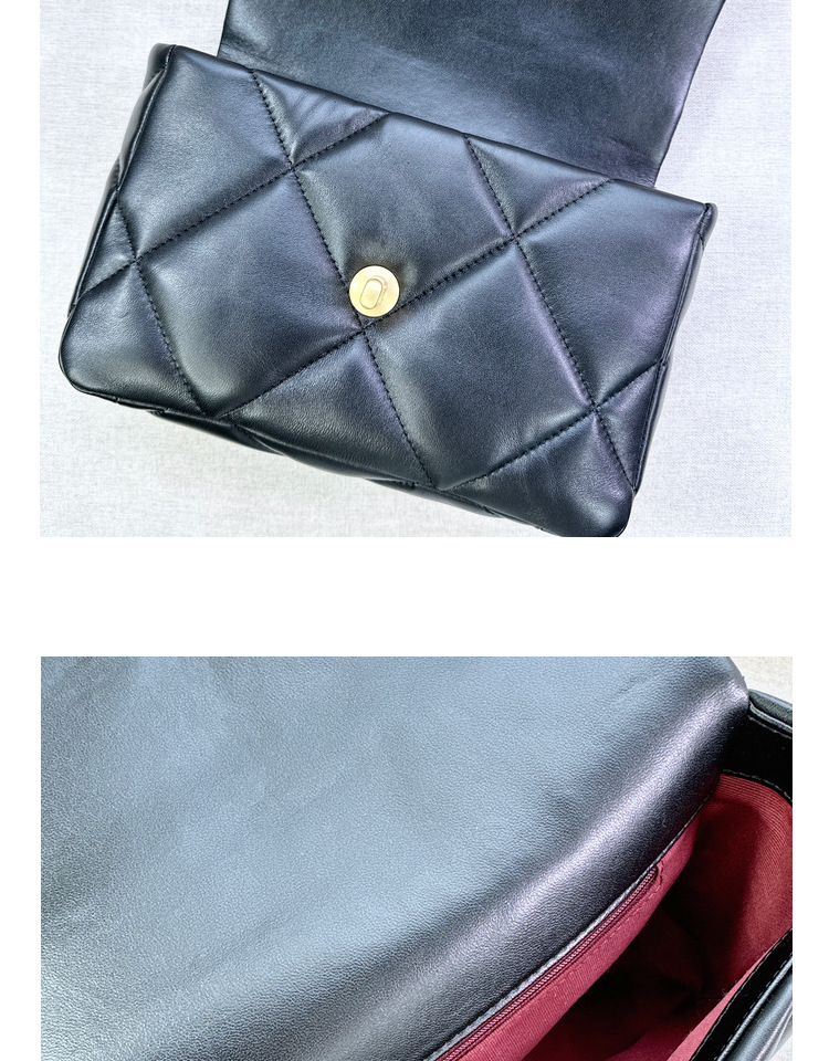 Damen Umhängetasche Aus Echtem Lammleder Mit Rautensteppung Kette_voghion.com
