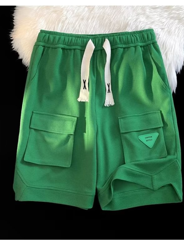 2024 Hong Kong viento coreano ins tendencia retro japonés todo fósforo suelto traje recto pantalones de cinco puntos pantalones casuales hombres de moda