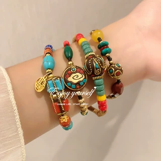 复古尼泊尔珠双层编织手链女小众设计高级感藏族民族风个性手串潮