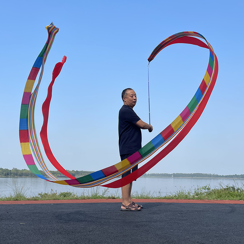 Special Offer Ribbon Colorful Silk Streamer for Middle-Aged and Elderly Square Dance Fitness Dance Gymnastics Adult Thickened Telescopic Rod