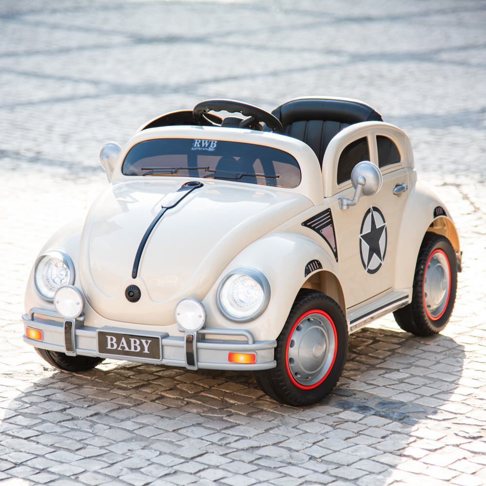 Niños retro coche eléctrico de cuatro ruedas control remoto carro escarabajo todoterreno juguetes para niños se puede sentar coche para niños image 8