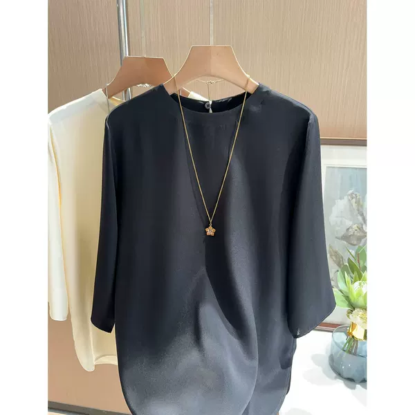2026 Heavy Silk Shirt with Rounded Hem