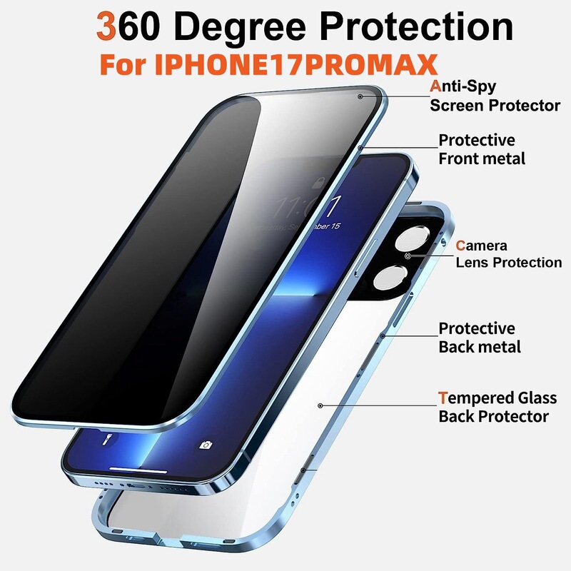 Suitable for iPhone 17 Phone Case Magneto 16Promax Double-Sided Glass Protective Lens Buckle Metal Magnetic Suction Case