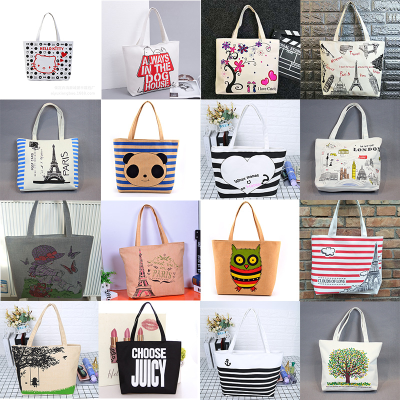 帆布包女包丝网印单肩包可爱文艺斜挎包大容量妈咪包学生补习袋