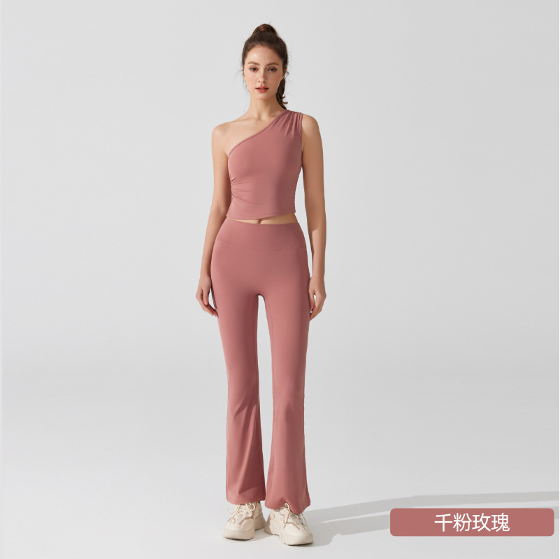 Desnudo antibacteriano conjunto de yoga de mujer cintura alta elevación de cadera micro boquilla ropa de ejercicios sin mangas hombros abiertos ropa interior deportiva image 9