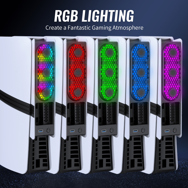 PS5pro/PS5slim コンソールユニバーサル冷却ファン RGB カラフルなライト付きインテリジェント温度制御リアファン|undefined