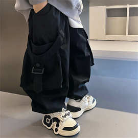 2023春秋季新款重工港风儿童裤子帅气潮流宽松长裤棉布男童工装时
