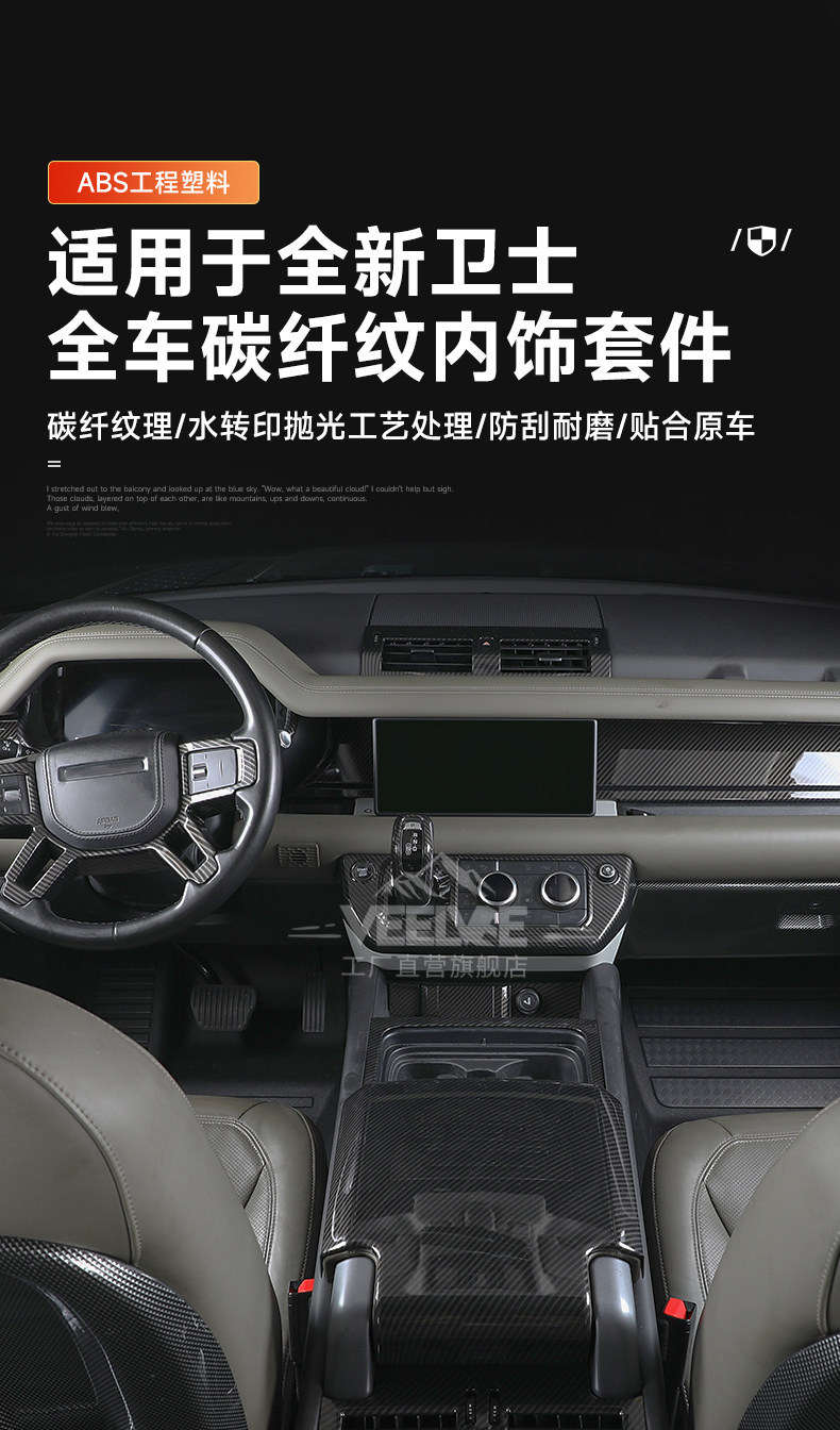 Suitable for Land Rover New Defender 90/110 Carbon Fiber Pattern Interior Decoration Stickers Accessories Steering Wheel Center Console Air Vent Modification