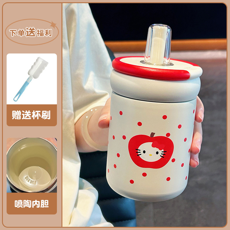 新型ins女子高颜値ストローカップ316ステンレス保温カップ陶磁器内胆カップ学生随行カップ|undefined
