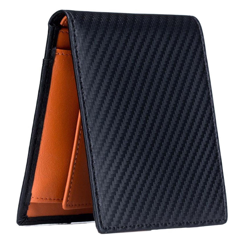 Cartera de los hombres Comercio exterior caliente nueva cartera de fibra de carbono japonesa RFID ultra-delgada cartera corta cuero genuino