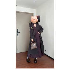 紫色法式领毛衣针织连衣裙子女秋季新款配大衣内搭打底长裙