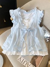 法式荷叶边假两件衬衫女夏季2025新款边减龄宽松飞飞袖娃娃衫