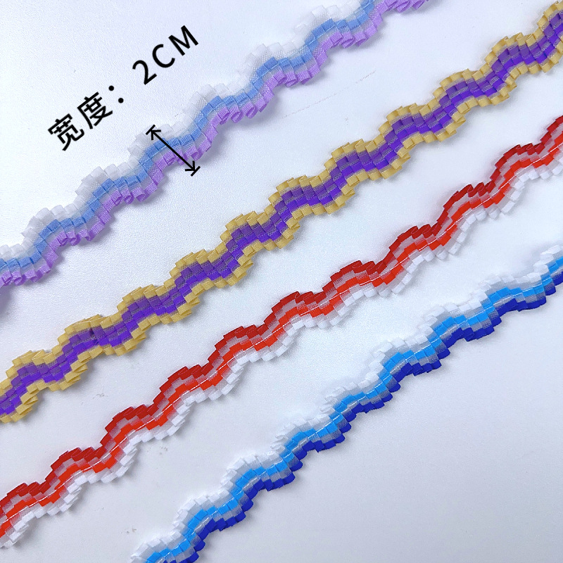 Moda doblada ondulada encaje en forma de S color encaje plisado ropa zapatos, sombreros, bolsos, ropa de bebé y otros accesorios de bricolaje