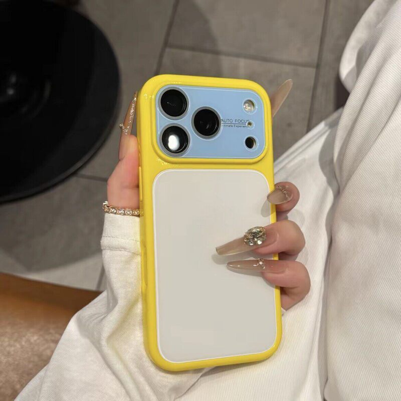 Ins Summer Dopamine Color-Blocking Case with Photo Button Suitable for iPhone 17 Pro Max Phone Case with Large Window Mirror