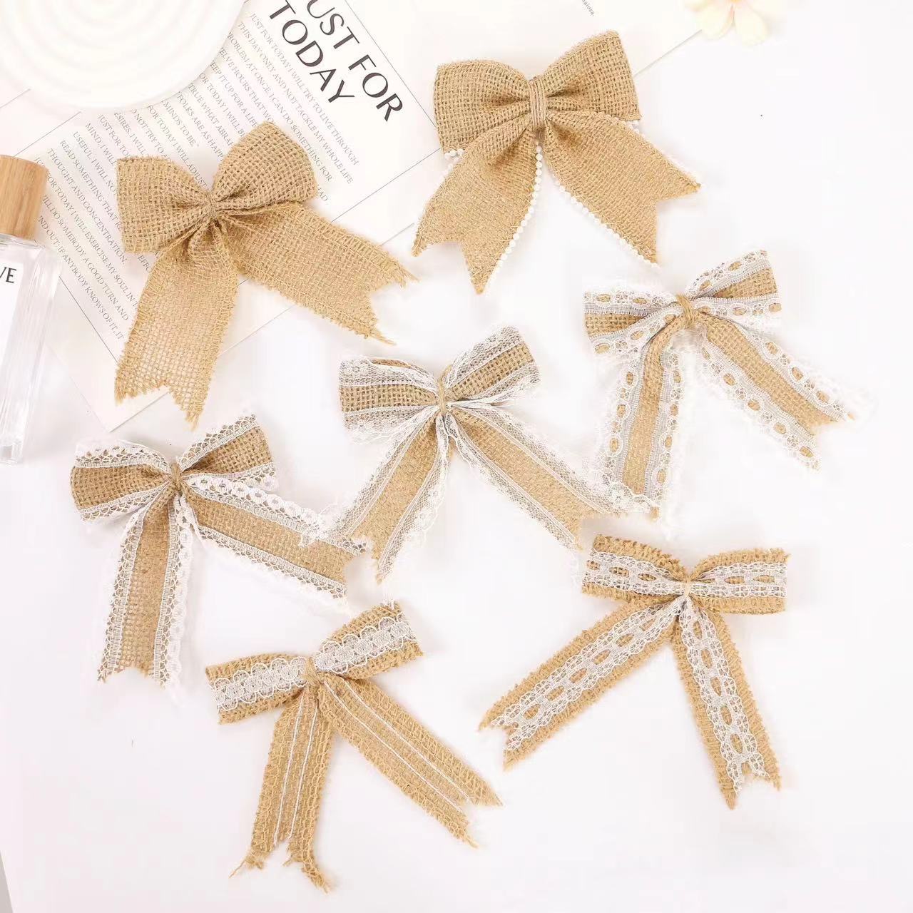 Venta caliente de encaje de cola de milano arco de lino decoración de Navidad DIY ropa zapatos y sombreros accesorios de decoración