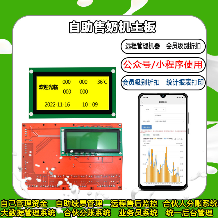 无人自助售货机控制板 统一平台管理系统 合伙人分账系统 一卡通
