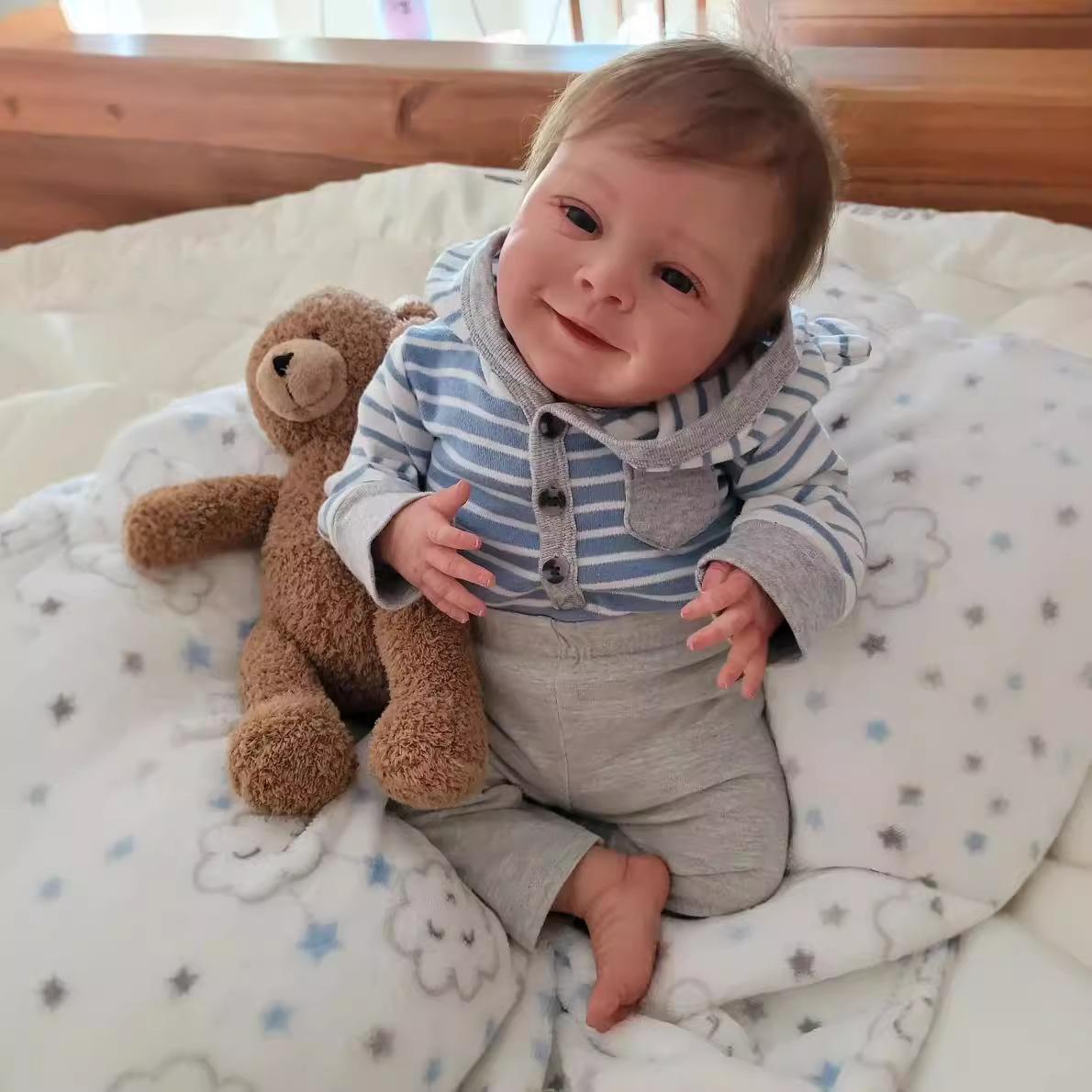 19 pulgadas azul rayas gris traje de pantalón sebastian simulación renacimiento muñeca para niños regalos de vacaciones