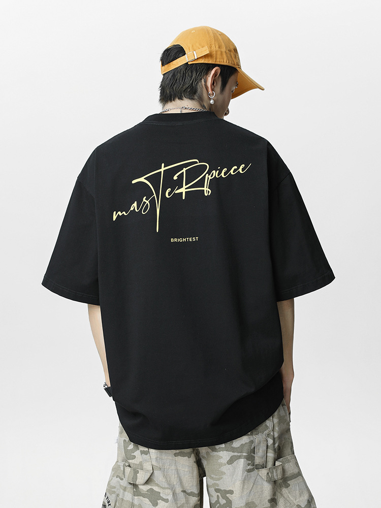 ヴィンテージ風純綿半袖Tシャツ メンズ 25 夏物 アメリカン風レタープリント 半袖 トレンドブランド ゆったり カップルTシャツ