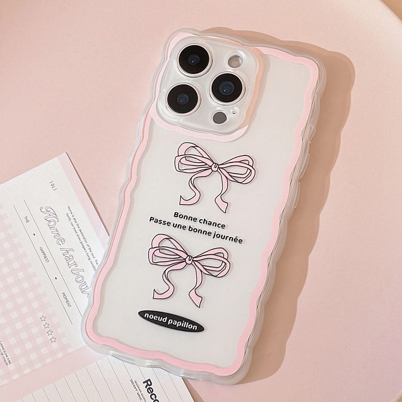 インスタイルのピンクのリボンは、iphone16promax apple 13 携帯電話ケース 11 透明 15 韓国スタイル 14/12 に適しています。|undefined