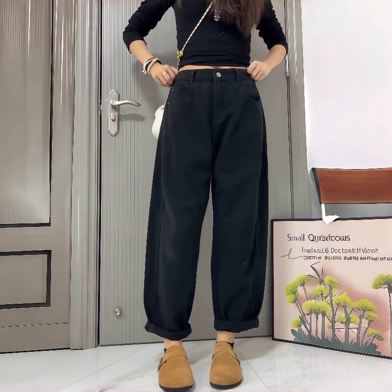Wide Leg High Waist Denim Harlan Pants Women's 2025 Spring New plus size Pear-Shaped Body Loose Slimming Cropped Pants Wide Leg High Waist Denim Harlan Pants Women's 2025 Spring New plus size Pear-Shaped Body Loose Slimming Cropped Pants