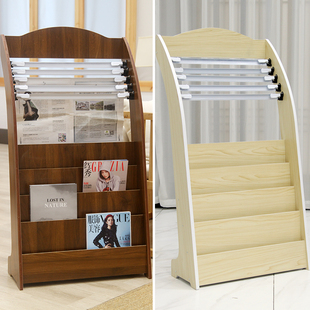 # Light-colored newspaper stand Floor-standing magazine stand Vertical book and newspaper stand Wooden brochure display stand Newspaper stand Five newspapers