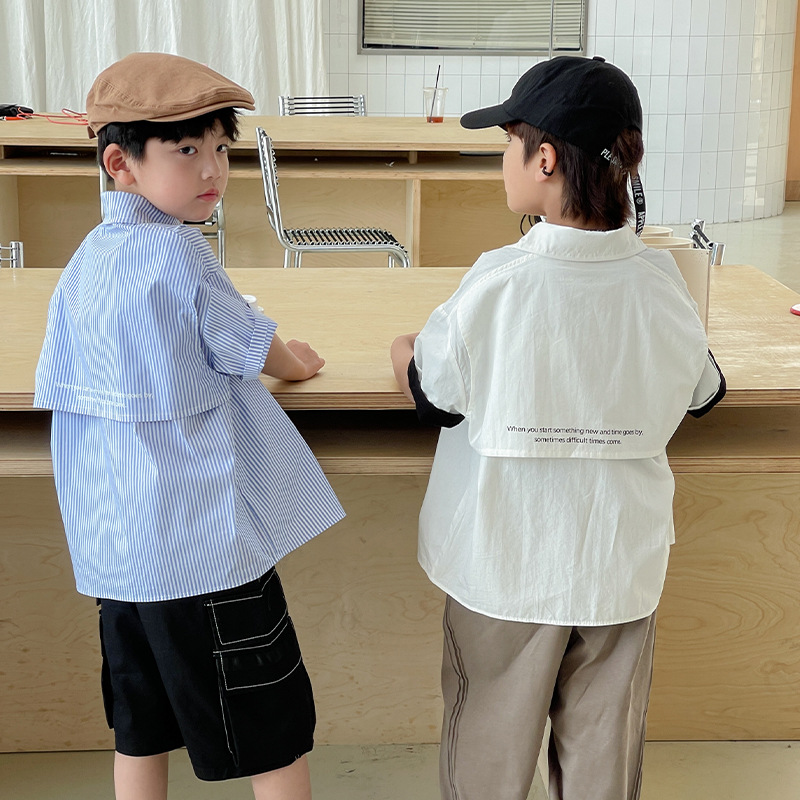 Ropa de verano para niños de estilo coreano Chaqueta de punto a rayas de moda camisa de manga corta casual para niños de moda Mori camiseta para niños