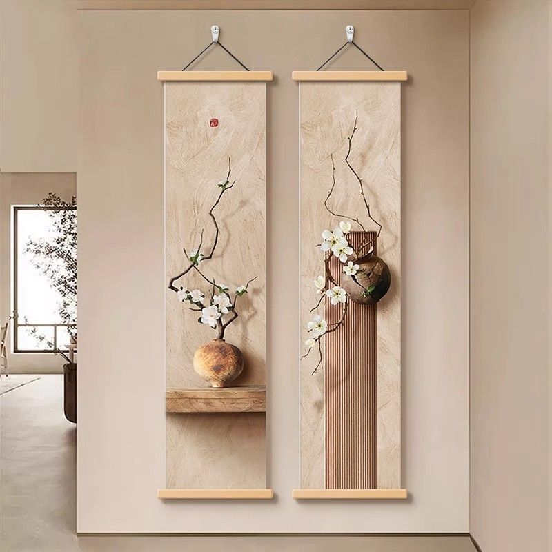 Chinese-Style Entrance Decorative Painting Vertical Version Corridor Aisle Strip Hanging Painting High-End Zen Tea Room Background Wall Layout Mural