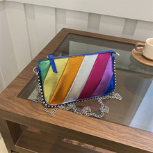 秋冬季精致质感小包包女2024新款拼接撞色彩虹单肩斜挎链条信封包