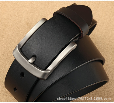Fashion Business Vintage Men's Leather Belt with Alloy Pin Buckle and Daily Buckle Real Leather Waistband Men's Waistband Direct from Manufacturer