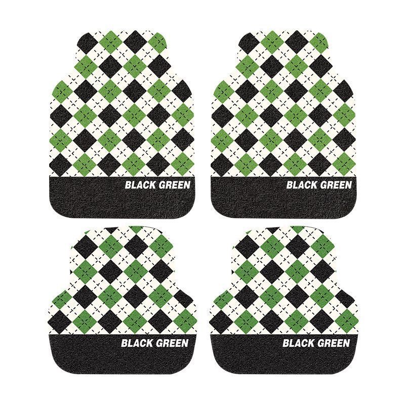 Cross-Border Temu Black and White Checkered Silk Circle Floor Mats for Cars, Dust-Proof, Wear-Resistant, Dirt-Resistant and Easy to Care For, Four-Piece Set of Floor Mats
