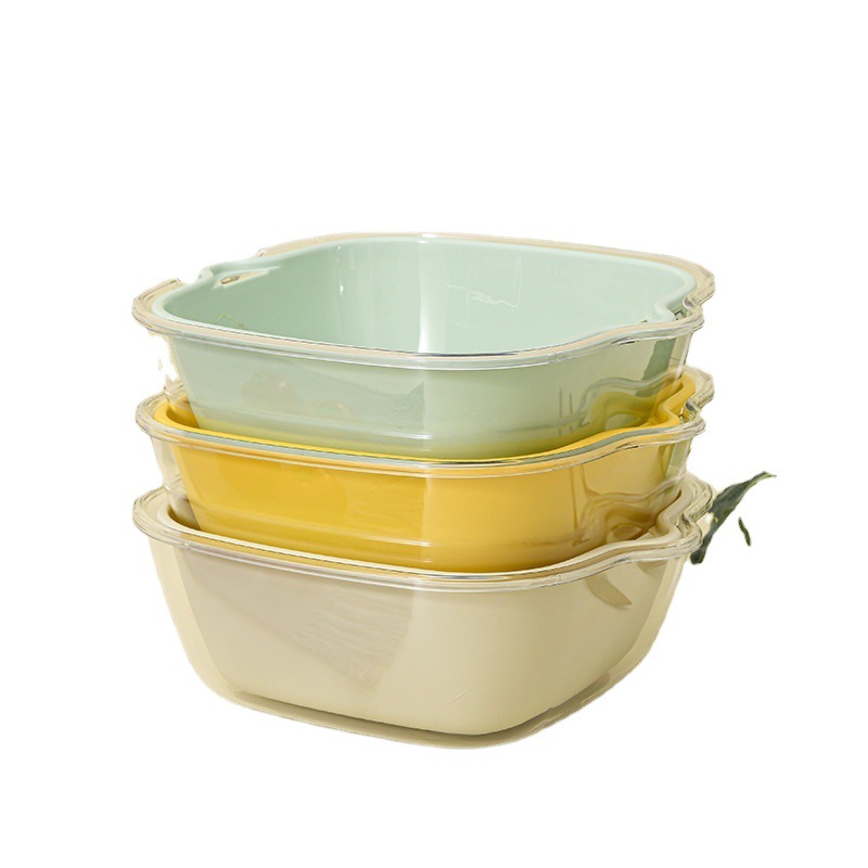 Cesta de lavado de vegetales de doble capa PET transparente cesta de drenaje hogar cocina cesta de vegetales plato de fruta lavabo de lavado de frutas multifuncional