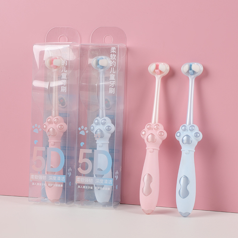 Children's Toothbrush Cat Paw Design 0-10 Years Old 5D Three-Sided Soft Bristles Kids Baby In-Stock Foreign Trade Wholesale Gum Protection Cleaning