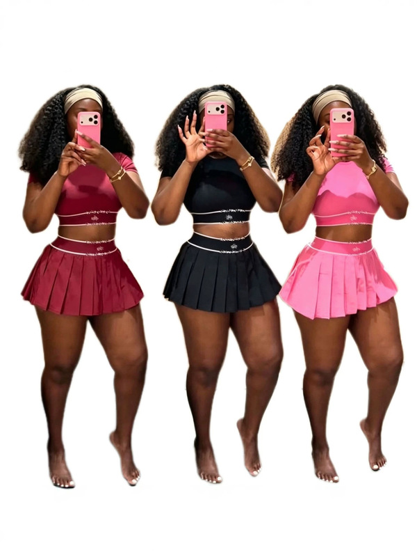 Y71653 European and American Women's Clothing Cross-Border New Style Quick-Dry Breathable Fitness Wear Tennis Skirt Set (Includes Safety Shorts)