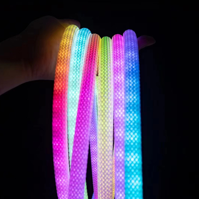 둥근 360 도 발광 LED 망상 RGB 매직 컬러 짠 라이트 스트립 방수 네온 빛 유연한 조립 라인 모양의 빛