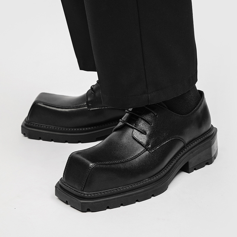 Retro Women's Leather Square Toe Shoes With Thick Platform Sole_voghion.com