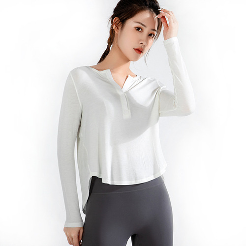 Loose sportswear women's tops new running quick-drying clothes cross-border lulu fitness long-sleeved yoga clothes spring and summer wholesale