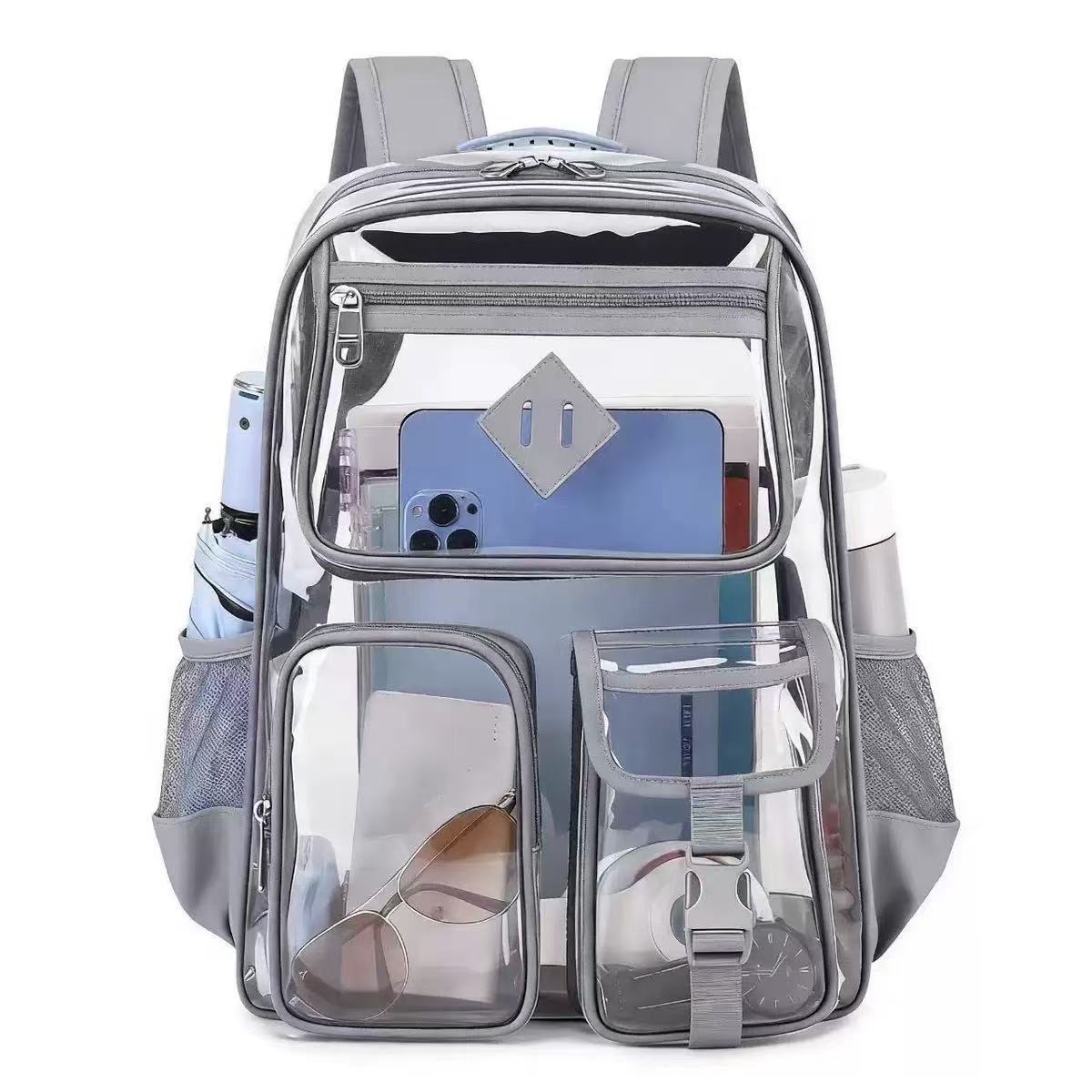 Nuevo spot transfronterizo Amazon venta caliente mochila transparente mochila de pvc mochila deportiva al aire libre mochila visual