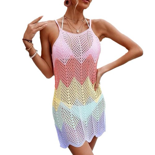 Bikini Beach Cover-up Vacation Fashion Beach Halter Dress Colorful Sun Protective Cover-up
