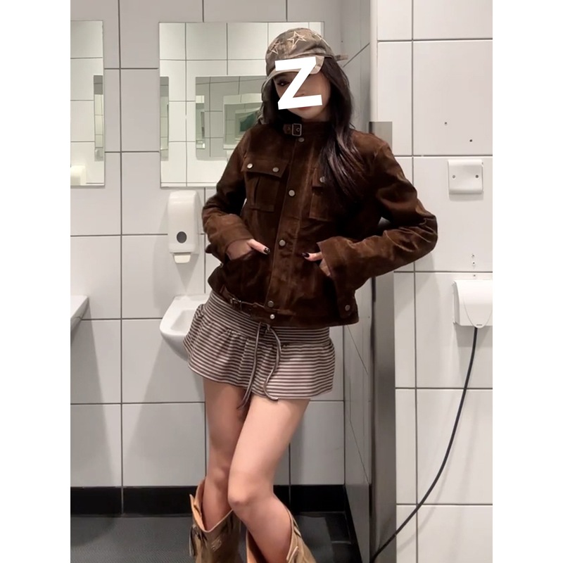 美式复古立领夹克外套女2025新款时尚韩系早秋超好看短款机车上衣|undefined