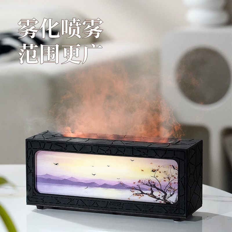 2025新款仿真七彩火焰壁炉香薰机家用桌面加湿器七彩夜灯智能遥控|undefined