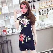夜店连衣裙女年新款显瘦开叉超短包臀国潮旗袍酒店桑拿技师服白色