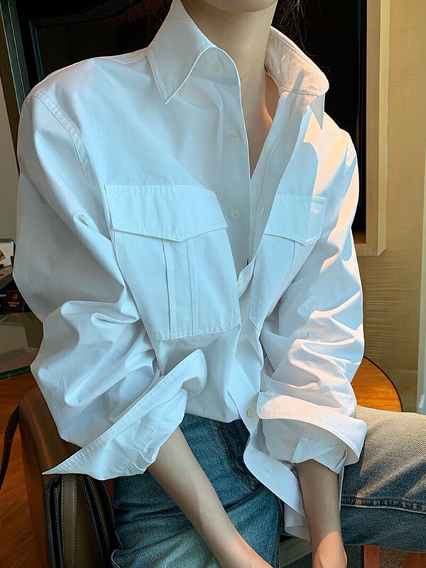 2026 Summer Workwear Style Thin Tencel Sun-Protective White Shirt for Women, Unique Chic Design, Loose Fit, Slimming Top