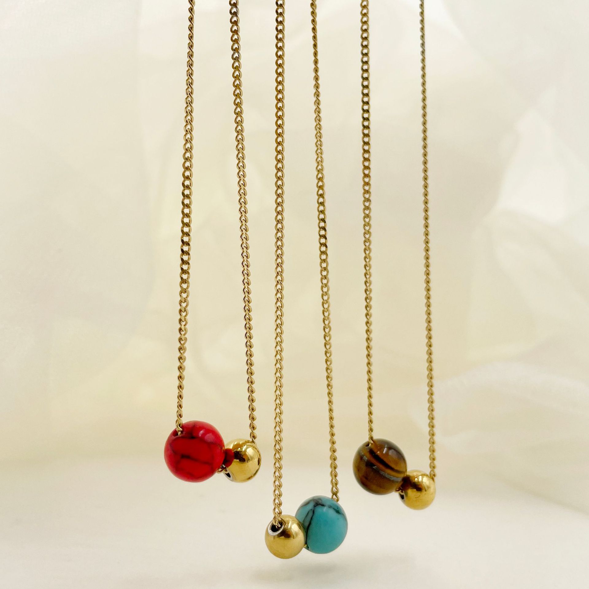 Fashion Geometric Stainless Steel Inlay Natural Stone Necklace 1 Piece