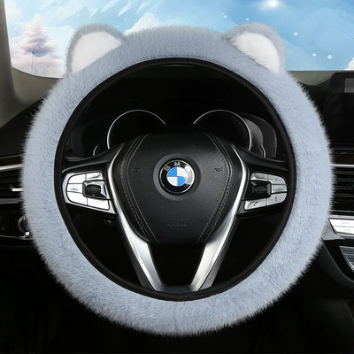and Winter, Plush and Warm, for | Steering wheel cover - plush-ears-blue-38cm