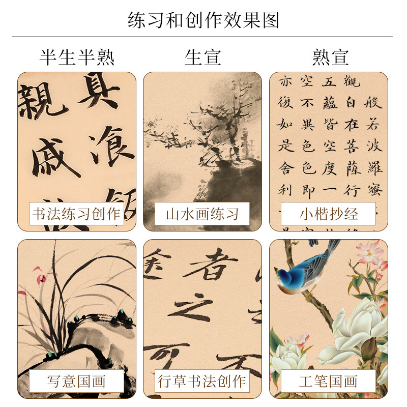 加厚宣纸初学者仿古生宣熟宣四尺对开半生半熟小楷中楷毛笔安金