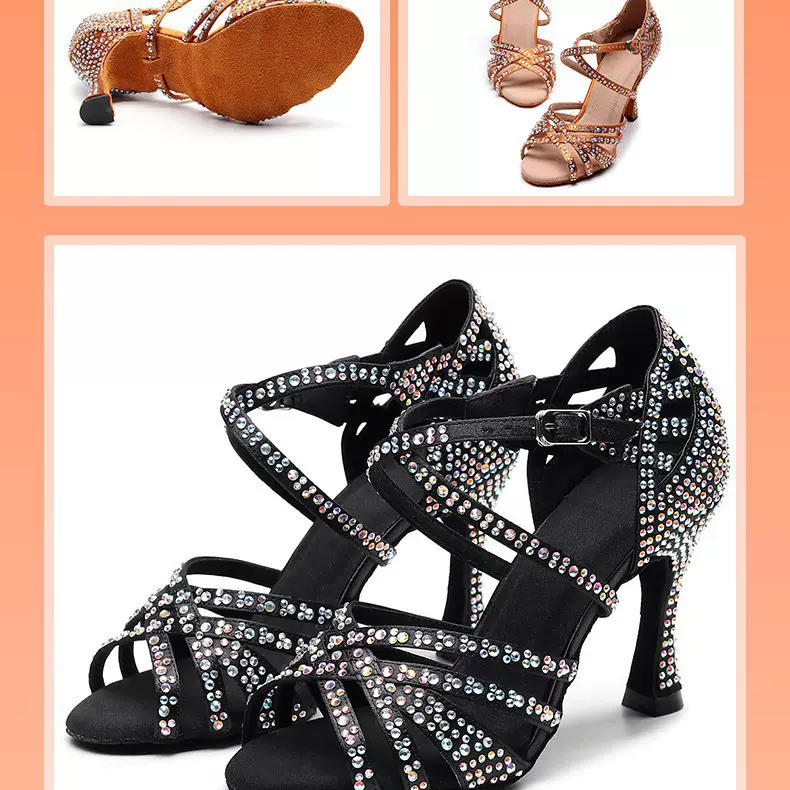 【厂家直供】2021新款镶钻拉丁舞鞋 恰恰舞鞋广场交谊舞蹈鞋软底