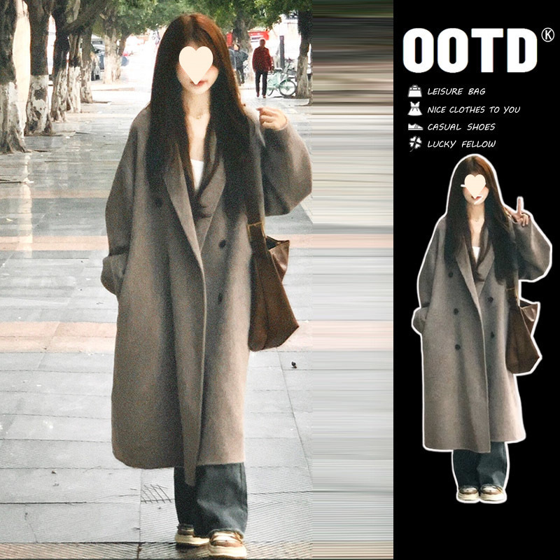 Demi-season woolen double-sided winter long woolen coat